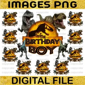 Jurassic Park Dinosaur Bundle PNG Party Birthday T-Shirt Cake Topper Family Matching Mom Dad Brother Sister