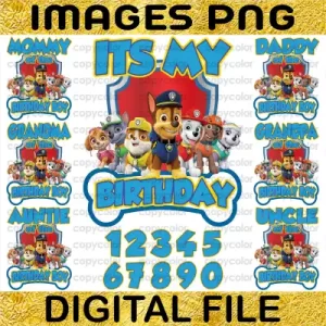 Paw Patrol Birthday Boy Bundle PNG Party Birthday T-Shirt Cake Topper Family Matching Mom Dad Brother Sister