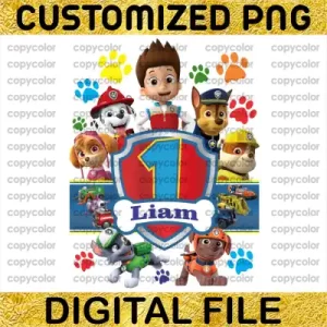 Customized Paw Patrol 1 One Birthday Boy PNG Clipart Age Number Party T-shirt Cake Topper