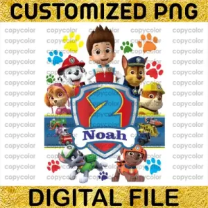 Customized Paw Patrol 2 Two Birthday Boy PNG Clipart Age Number Party T-shirt Cake Topper