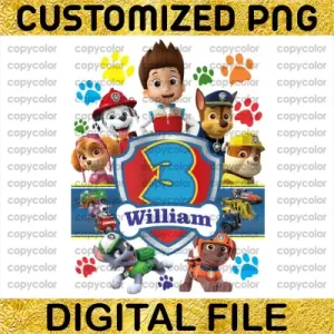 Customized Paw Patrol 3 Three Birthday Boy PNG Clipart Age Number Party T-shirt Cake Topper