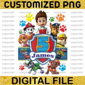 Customized Paw Patrol 5 Five Birthday Boy PNG Clipart Age Number Party T-shirt Cake Topper