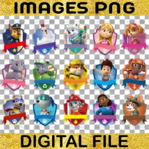 Paw Patrol Characters Shield Emblem Bundle PNG T-shirt Family Matching Clipart Print DTF Sublimation